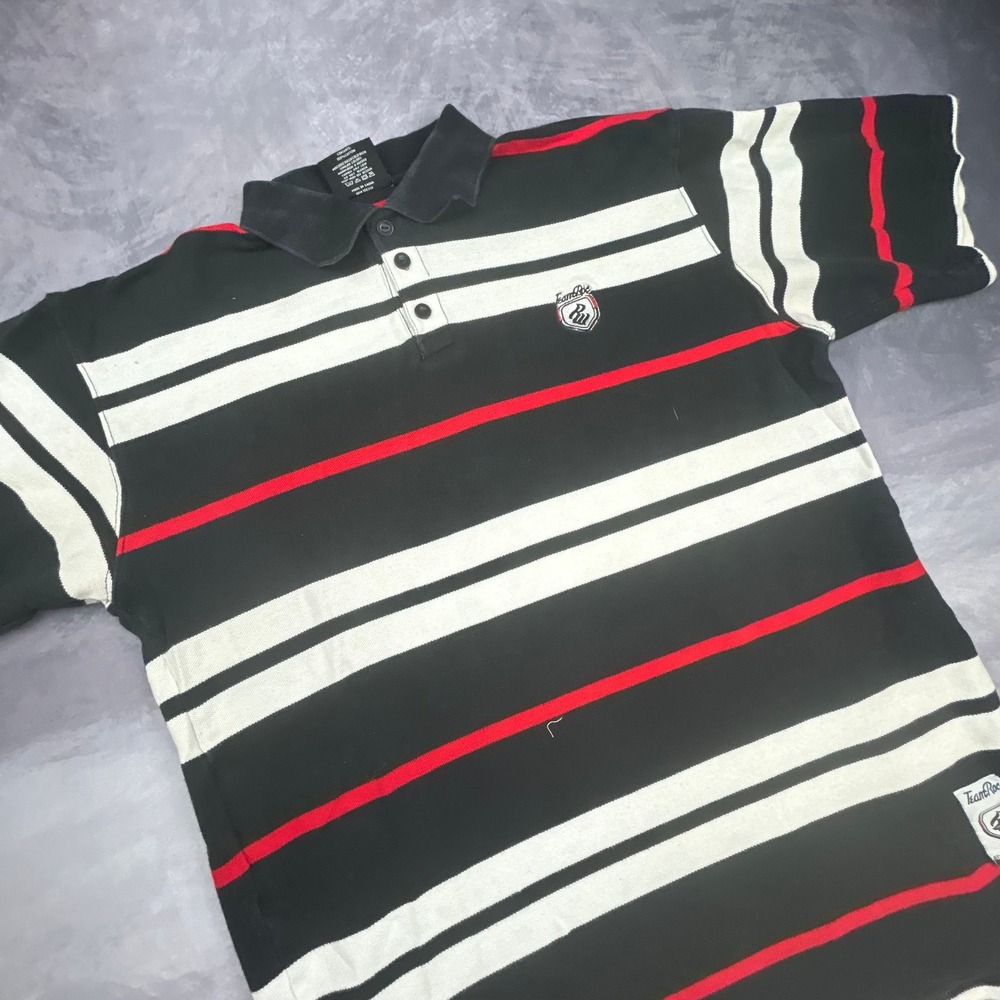 Vintage Rocawear Team Roc Striped Polo Shirt XL Black Red White Y2K Streetwear - Picture 3 of 7